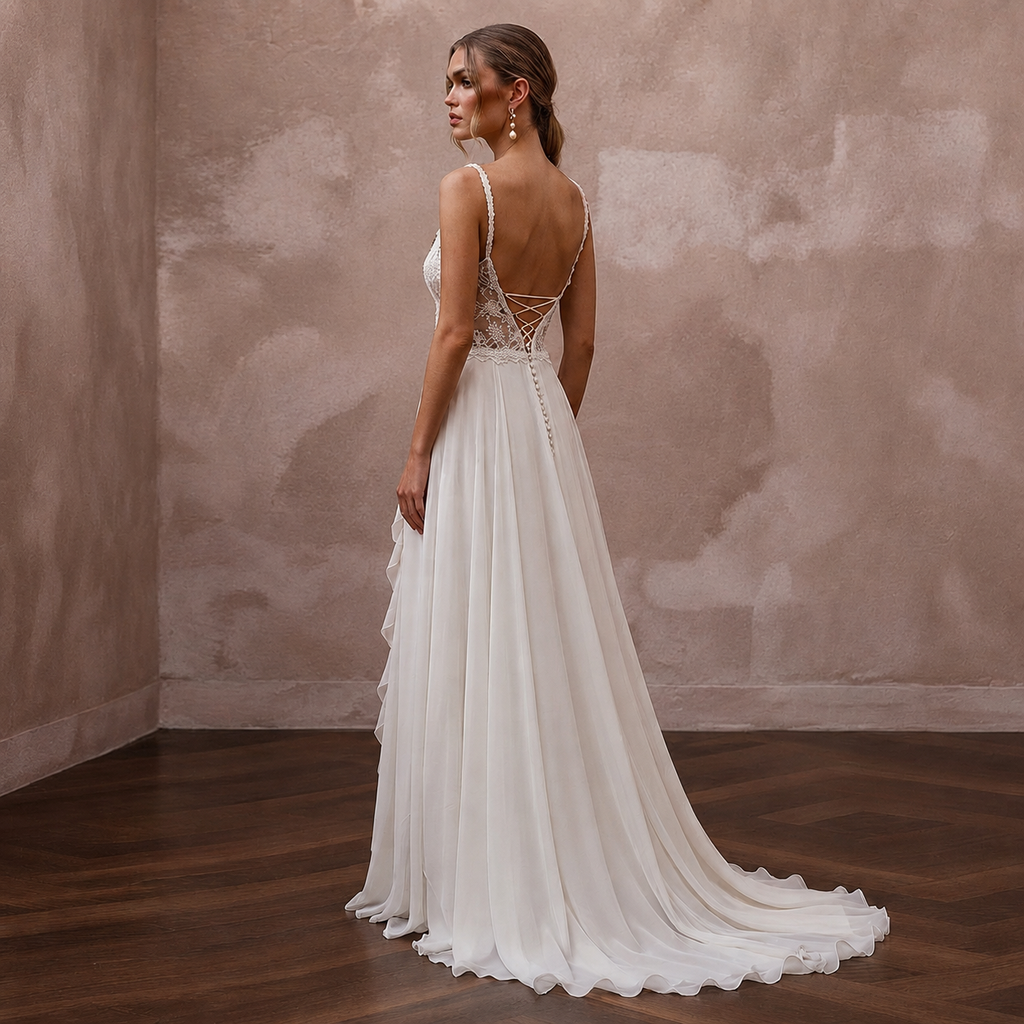 Bohemian Chiffon Bridal Dress for a Destination Beach Wedding