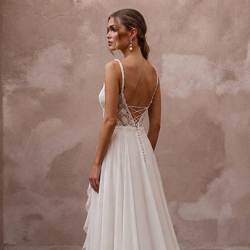 Bohemian Chiffon Bridal Dress for a Destination Beach Wedding - Apparel & Accessories > Clothing > Wedding & Bridal Party Dresses > Wedding Dresses - Mignonette Bridal