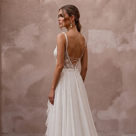 Bohemian Chiffon Bridal Dress for a Destination Beach Wedding - Apparel & Accessories > Clothing > Wedding & Bridal Party Dresses > Wedding Dresses - Mignonette Bridal