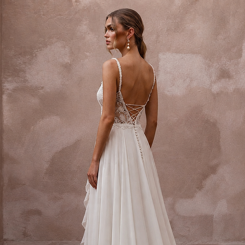 Bohemian Chiffon Bridal Dress for a Destination Beach Wedding