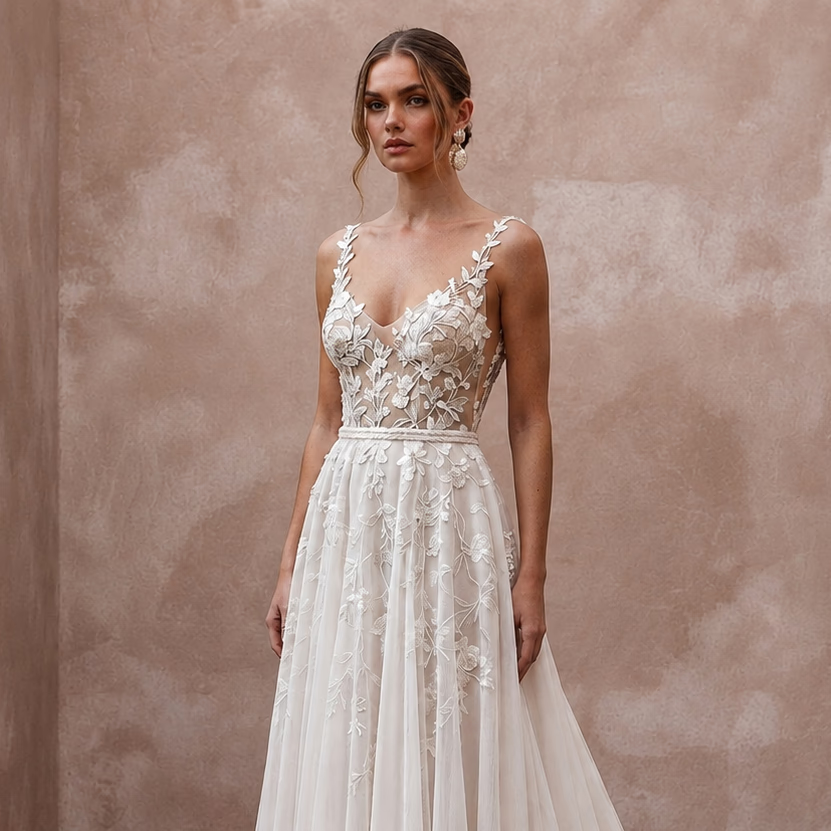 Bohemian Chiffon Bridal Dress for a Forest Wedding