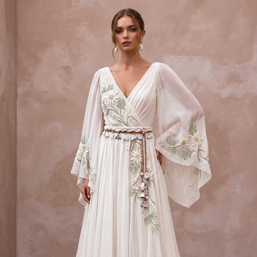 Bohemian Chiffon Bridal Dress for a Mountain Wedding