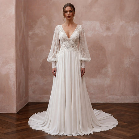 Bohemian Chiffon Wedding Gown for a Spring Elopement
