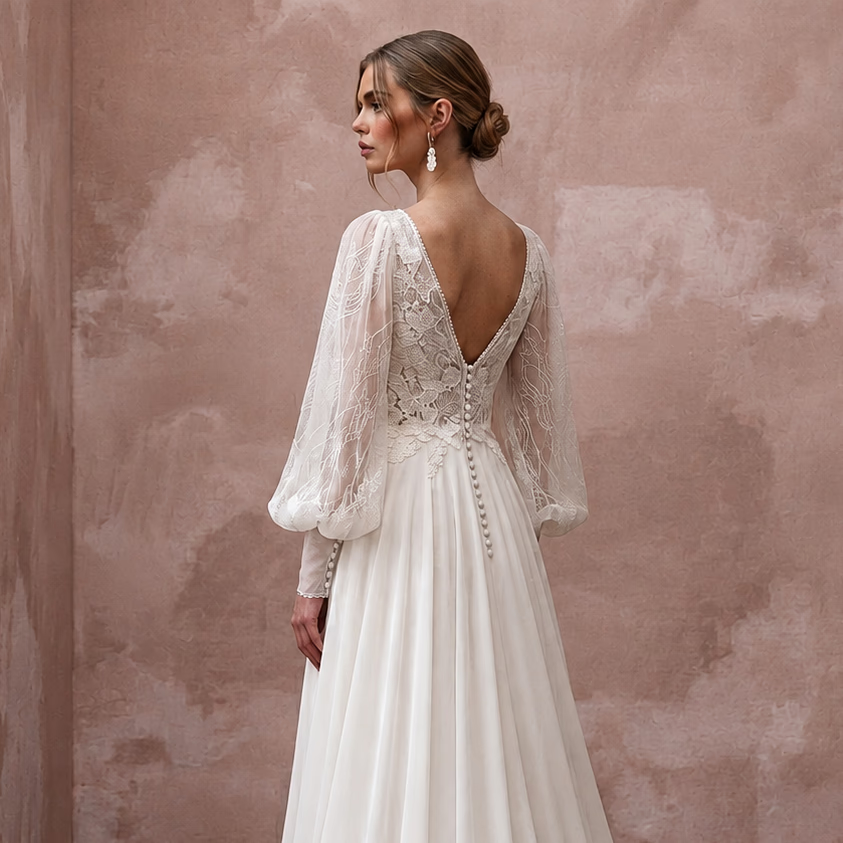 Bohemian Chiffon Wedding Gown for a Spring Elopement