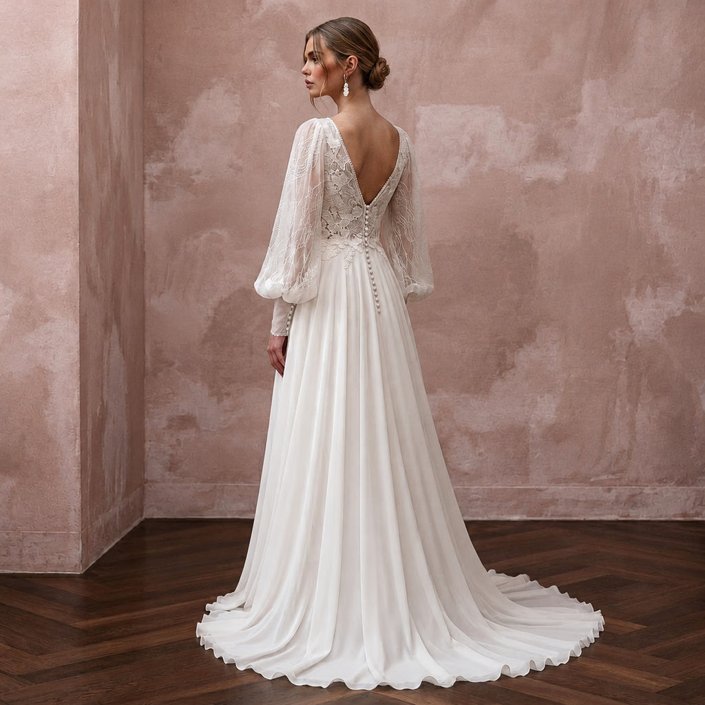 Bohemian Chiffon Wedding Gown for a Spring Elopement
