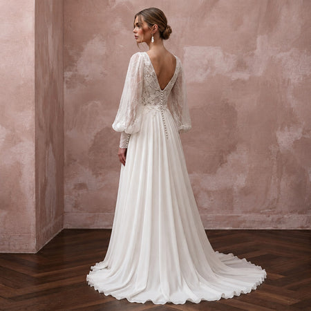 Bohemian Chiffon Wedding Gown for a Spring Elopement