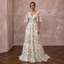 Bohemian Floral Wedding Dress with Flutter Sleeves