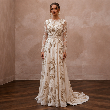 Bohemian Ivory Embroidered Cotton Long Sleeve for Forest Elopement