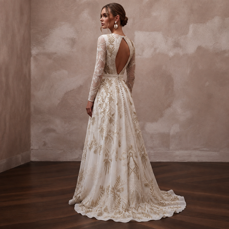 Bohemian Ivory Embroidered Cotton Long Sleeve for Forest Elopement