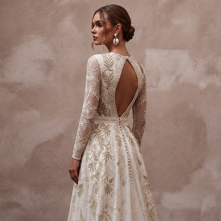 Bohemian Ivory Embroidered Cotton Long Sleeve for Forest Elopement