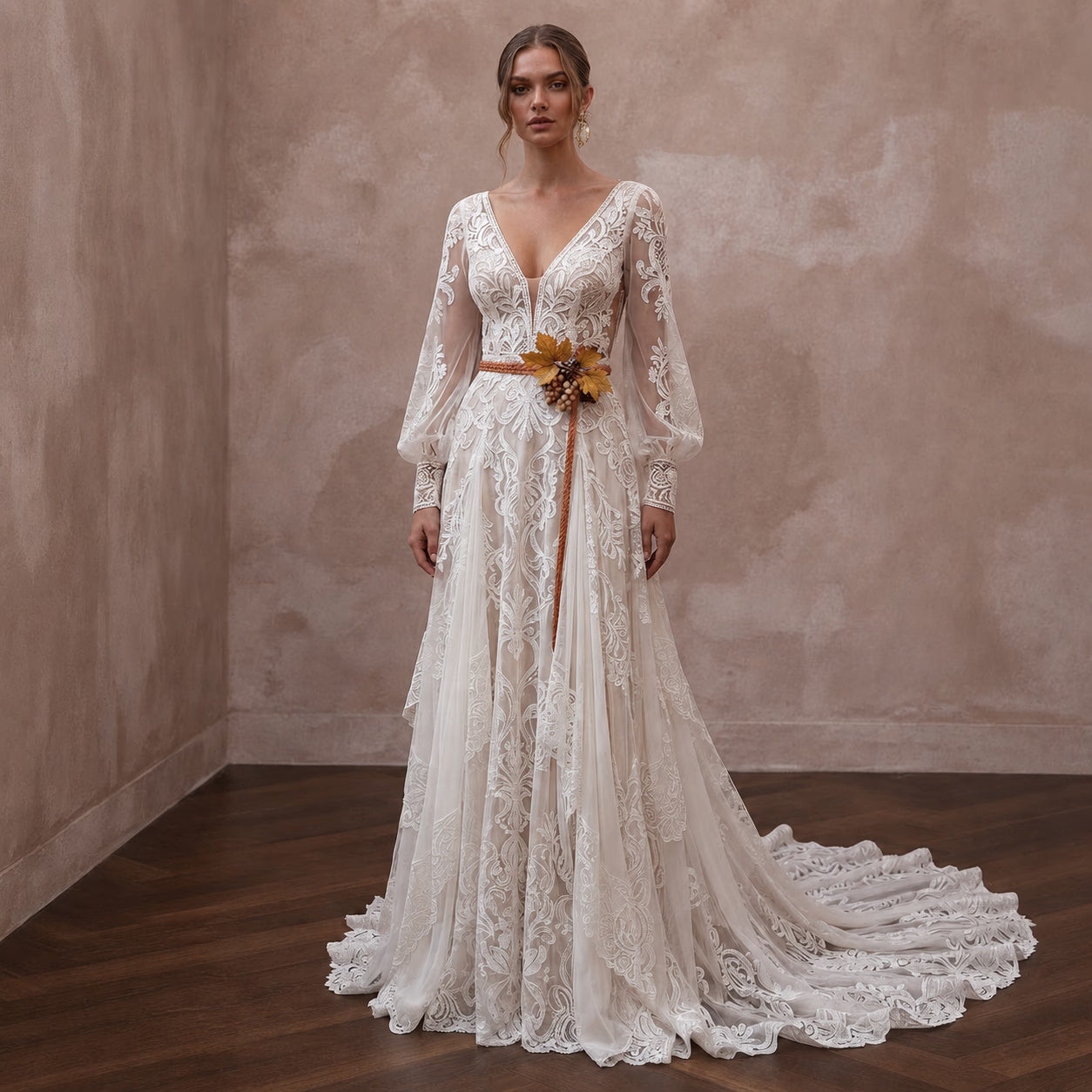 Bohemian Lace Bridal Dress for an Autumn Vineyard Ceremony Main image