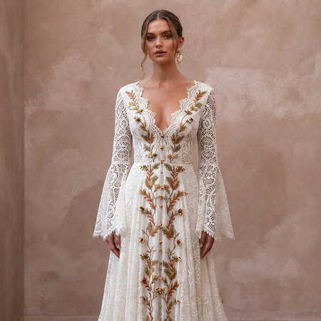 Bohemian Lace Bridal Gown for a Rustic Vineyard Wedding