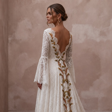 Bohemian Lace Bridal Gown for a Rustic Vineyard Wedding
