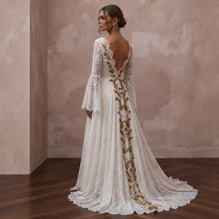 Bohemian Lace Bridal Gown for a Rustic Vineyard Wedding