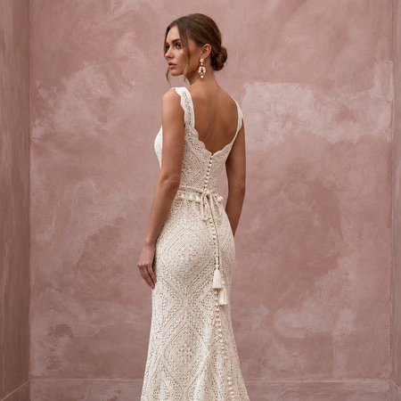 Bohemian Off-White Crochet Lace Bridal Dress for Beach Engagement