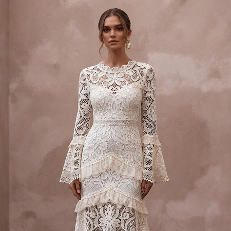 Bohemian Off - White Crochet Lace Dress for Beach Engagement - Apparel & Accessories > Clothing > Wedding & Bridal Party Dresses > Wedding Dresses - Mignonette Bridal