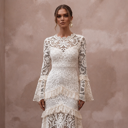 Bohemian Off-White Crochet Lace Dress for Beach Engagement