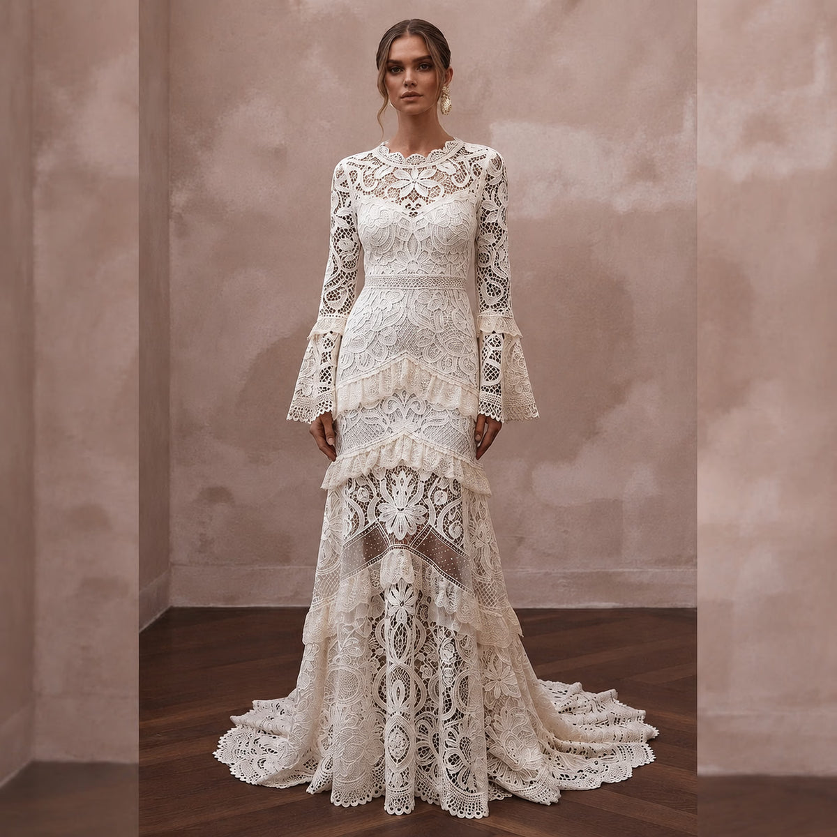 Bohemian Off - White Crochet Lace Dress for Beach Engagement - Apparel & Accessories > Clothing > Wedding & Bridal Party Dresses > Wedding Dresses - Mignonette Bridal Main image