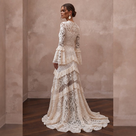 Bohemian Off - White Crochet Lace Dress for Beach Engagement - Apparel & Accessories > Clothing > Wedding & Bridal Party Dresses > Wedding Dresses - Mignonette Bridal