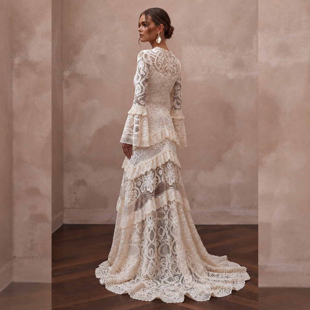 Bohemian Off-White Crochet Lace Dress for Beach Engagement