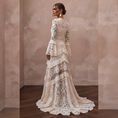 Bohemian Off-White Crochet Lace Dress for Beach Engagement