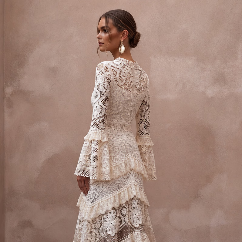 Bohemian Off - White Crochet Lace Dress for Beach Engagement - Apparel & Accessories > Clothing > Wedding & Bridal Party Dresses > Wedding Dresses - Mignonette Bridal