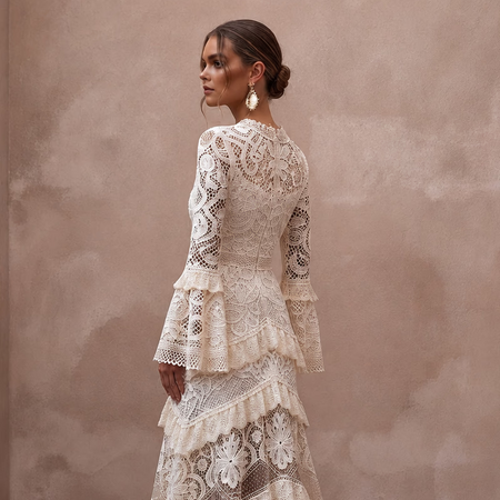 Bohemian Off - White Crochet Lace Dress for Beach Engagement - Apparel & Accessories > Clothing > Wedding & Bridal Party Dresses > Wedding Dresses - Mignonette Bridal