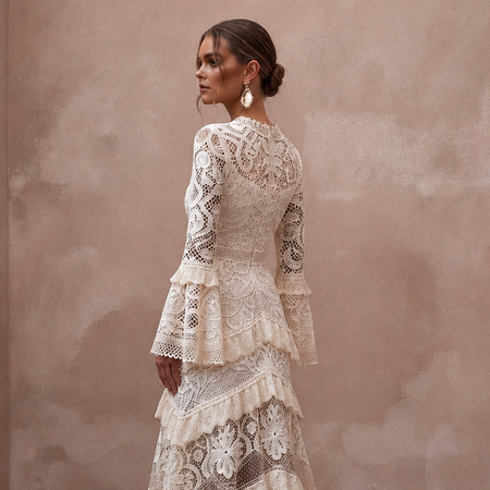 Bohemian Off-White Crochet Lace Dress for Beach Engagement
