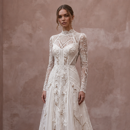 Bohemian Rustic Bridal Gown with Long Sleeves for a Woodland Ceremony