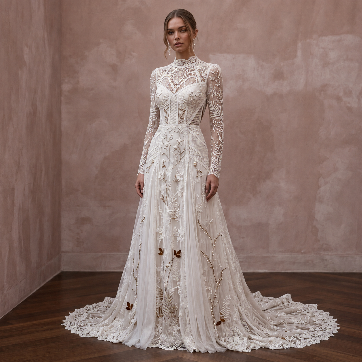 Bohemian Rustic Bridal Gown with Long Sleeves for a Woodland Ceremony