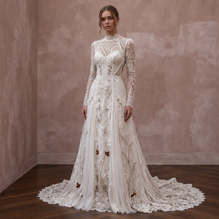 Bohemian Rustic Bridal Gown with Long Sleeves for a Woodland Ceremony