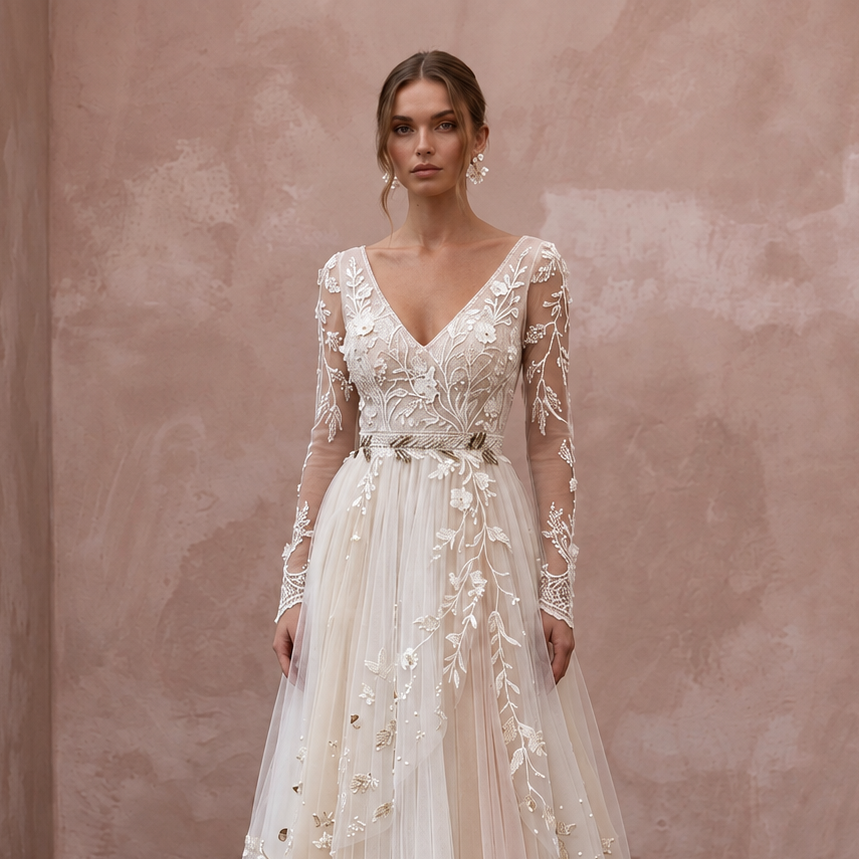 Bohemian Tulle Bridal Gown for a Forest Wedding
