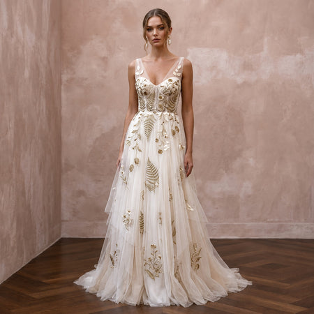 Bohemian Tulle Wedding Dress for a Mountain Destination Ceremony