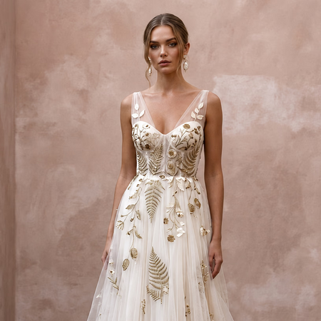 Bohemian Tulle Wedding Dress for a Mountain Destination Ceremony