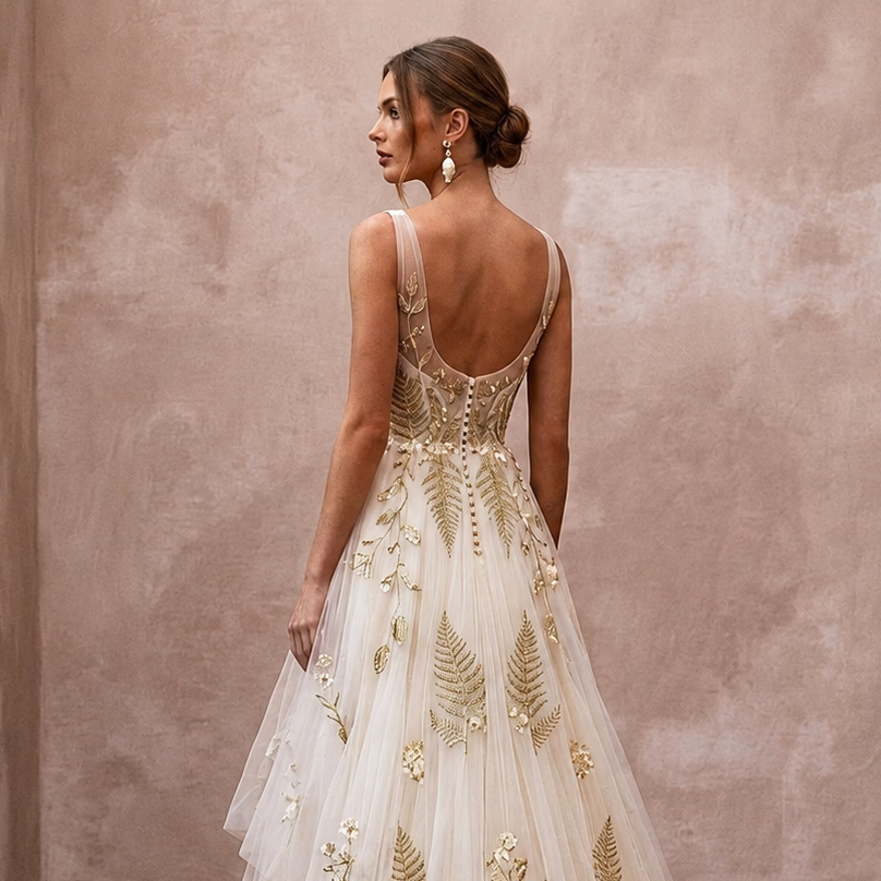 Bohemian Tulle Wedding Dress for a Mountain Destination Ceremony
