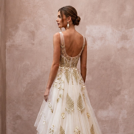 Bohemian Tulle Wedding Dress for a Mountain Destination Ceremony