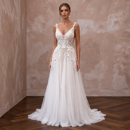 Bohemian Tulle Wedding Dress with Open Back
