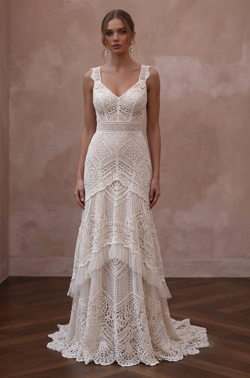 Bohemian Wedding Dresses with Crochet Lace Accents Main image