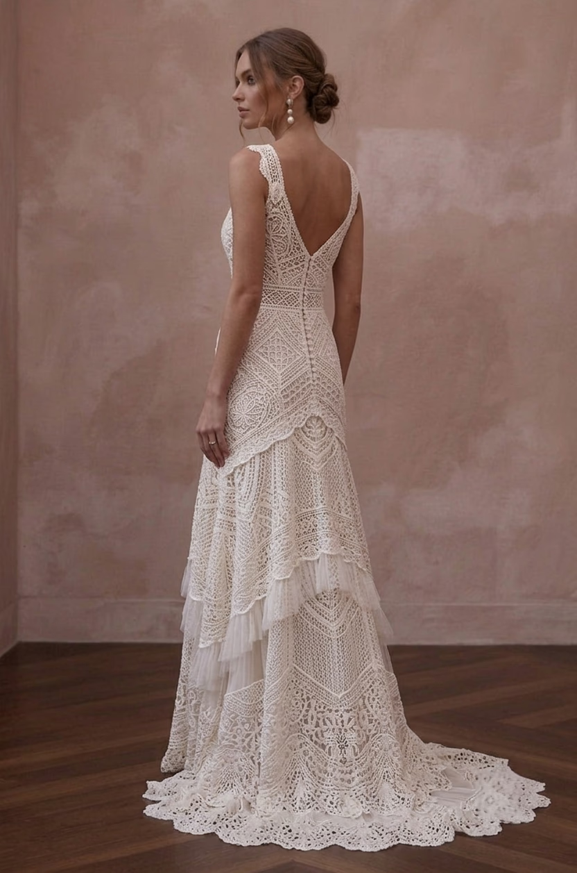 Bohemian Wedding Dresses with Crochet Lace Accents - Apparel & Accessories > Clothing > Wedding & Bridal Party Dresses > Wedding Dresses - Mignonette