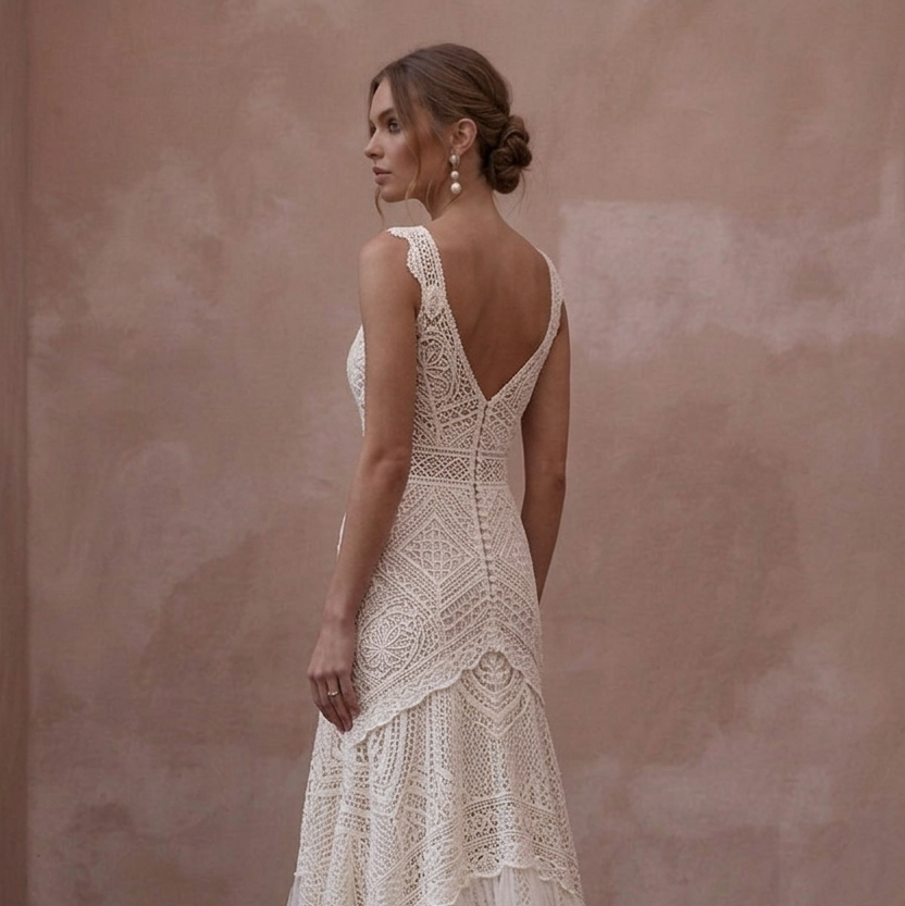 Bohemian Wedding Dresses with Crochet Lace Accents