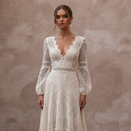 Bohemian Wedding Dresses with Crochet Lace Fabrics - Apparel & Accessories > Clothing > Wedding & Bridal Party Dresses > Wedding Dresses - Mignonette Bridal