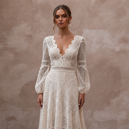 Bohemian Wedding Dresses with Crochet Lace Fabrics