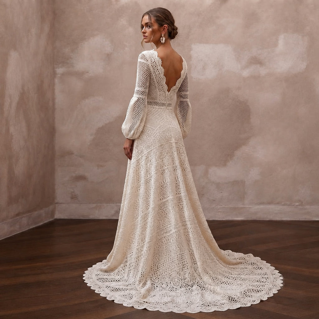 Bohemian Wedding Dresses with Crochet Lace Fabrics - Apparel & Accessories > Clothing > Wedding & Bridal Party Dresses > Wedding Dresses - Mignonette Bridal