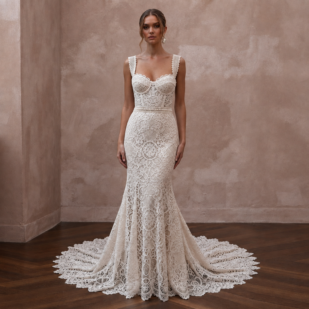 Boho-Chic Off-White Cotton Lace Mermaid Wedding Dress for Desert Reception Main image