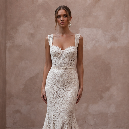 Boho-Chic Off-White Cotton Lace Mermaid Wedding Dress for Desert Reception