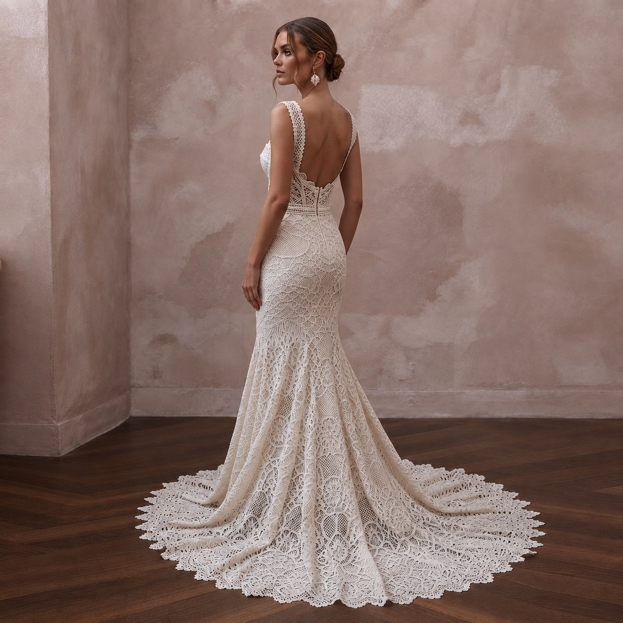 Boho-Chic Off-White Cotton Lace Mermaid Wedding Dress for Desert Reception Secondary image