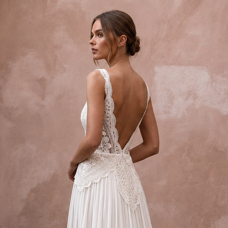 Boho Chiffon A - Line Wedding Dress with Open Back - Apparel & Accessories > Clothing > Wedding & Bridal Party Dresses > Wedding Dresses - Mignonette Bridal