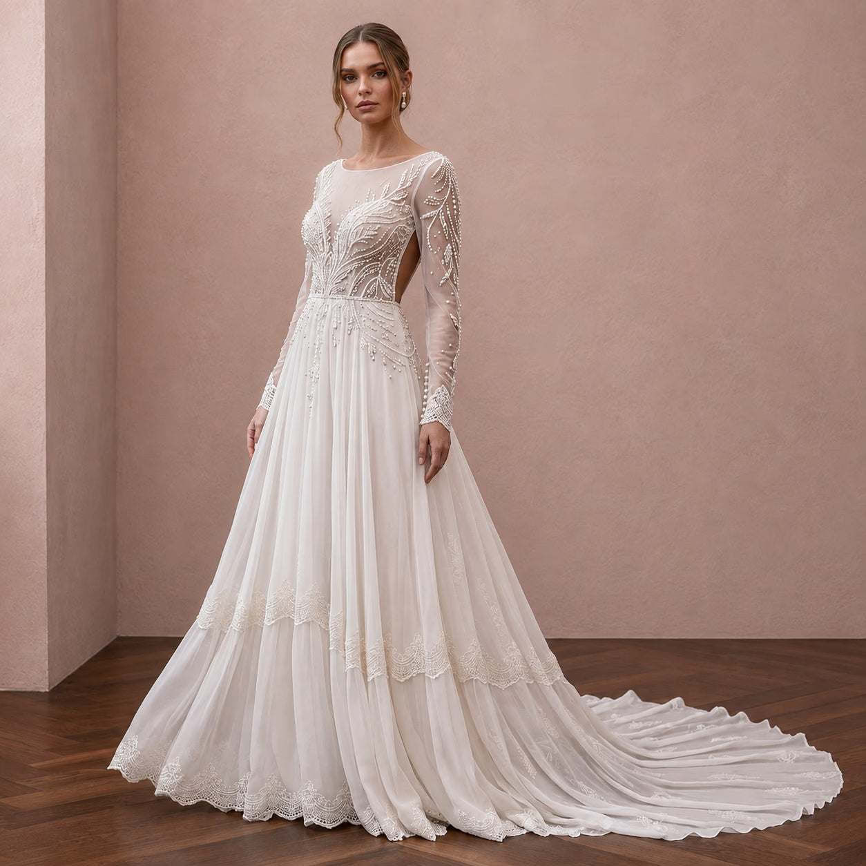 Boho Chiffon Bridal Dress with Open Back for a Beach Wedding