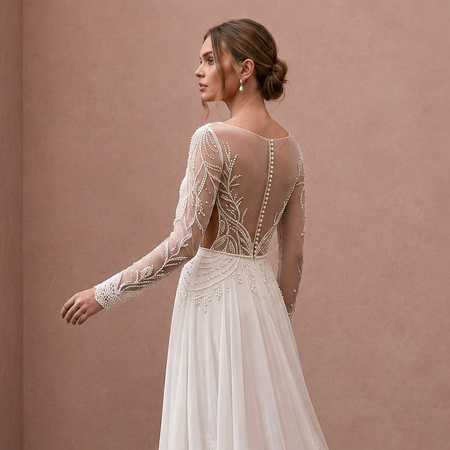 Boho Chiffon Bridal Dress with Open Back for a Beach Wedding