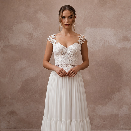 Boho Chiffon Open Back Wedding Dress for a Beach Wedding